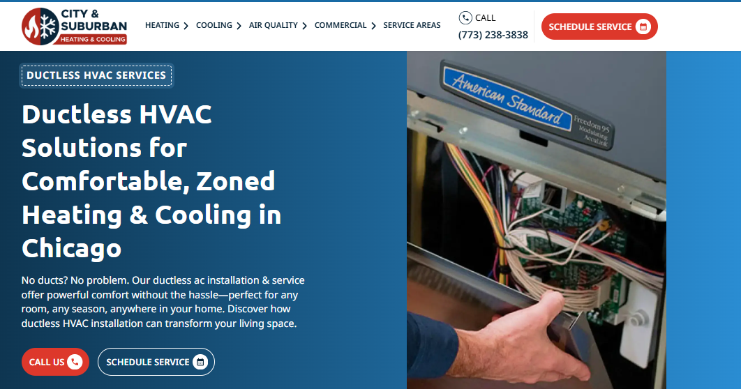 City & Suburban Heating & Cooling ductless HVAC service page for zoned Chicago heating and cooling